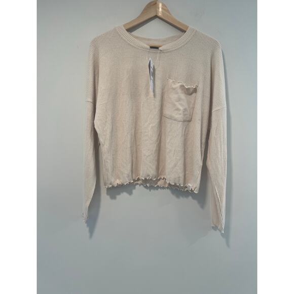 NEW Roxy Casual Ribbed Long Sleeve Boat Neck Viscose Shirt Cream Size Small JL - Picture 1 of 11